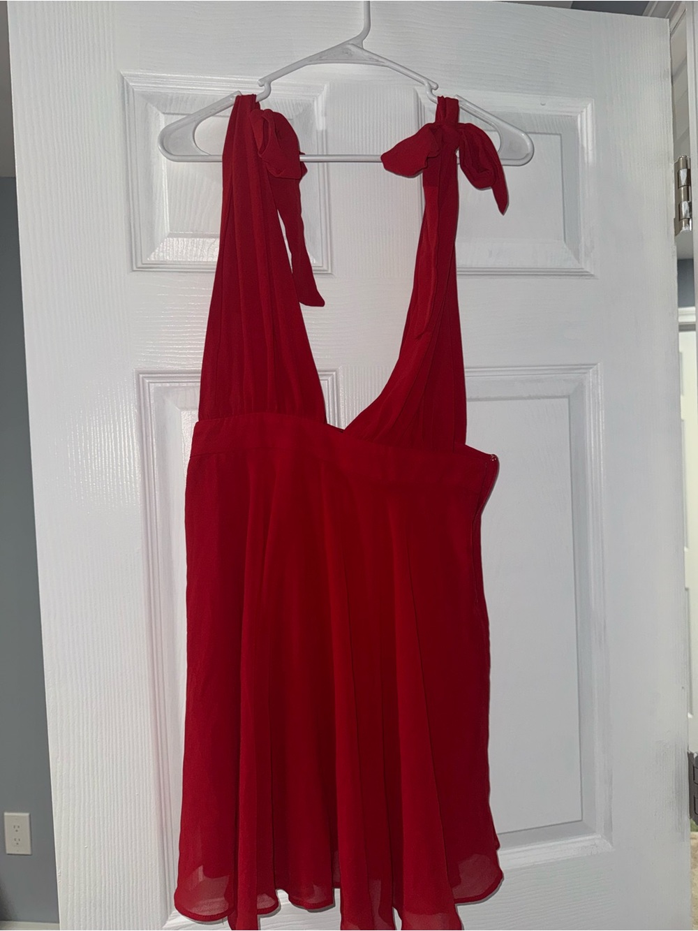 Red Tie-Shoulder Chiffon Sundress